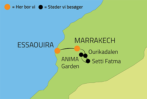 Kort over rejsen til Marokko med Kulturrejser Europa